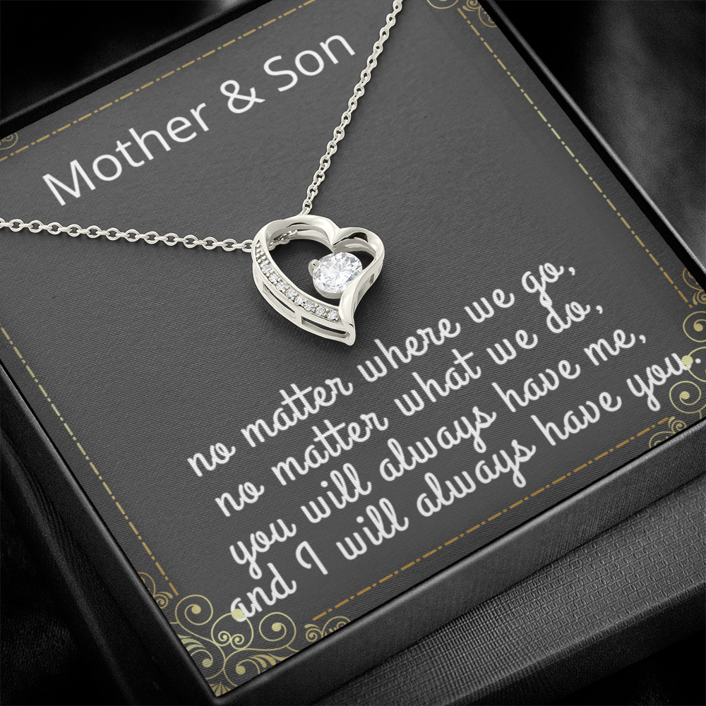 Mother Son Necklace, Forever Love Necklace with Heartfelt Message Card & Box