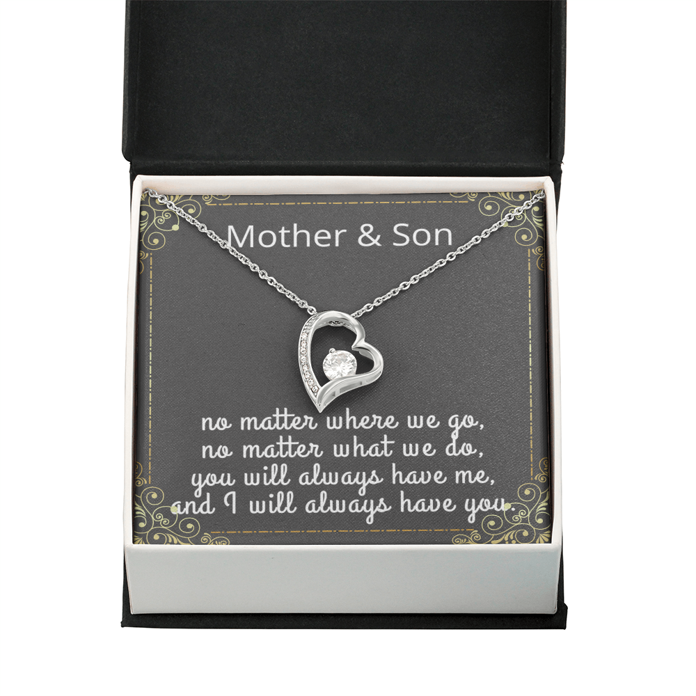 Mother Son Necklace, Forever Love Necklace with Heartfelt Message Card & Box