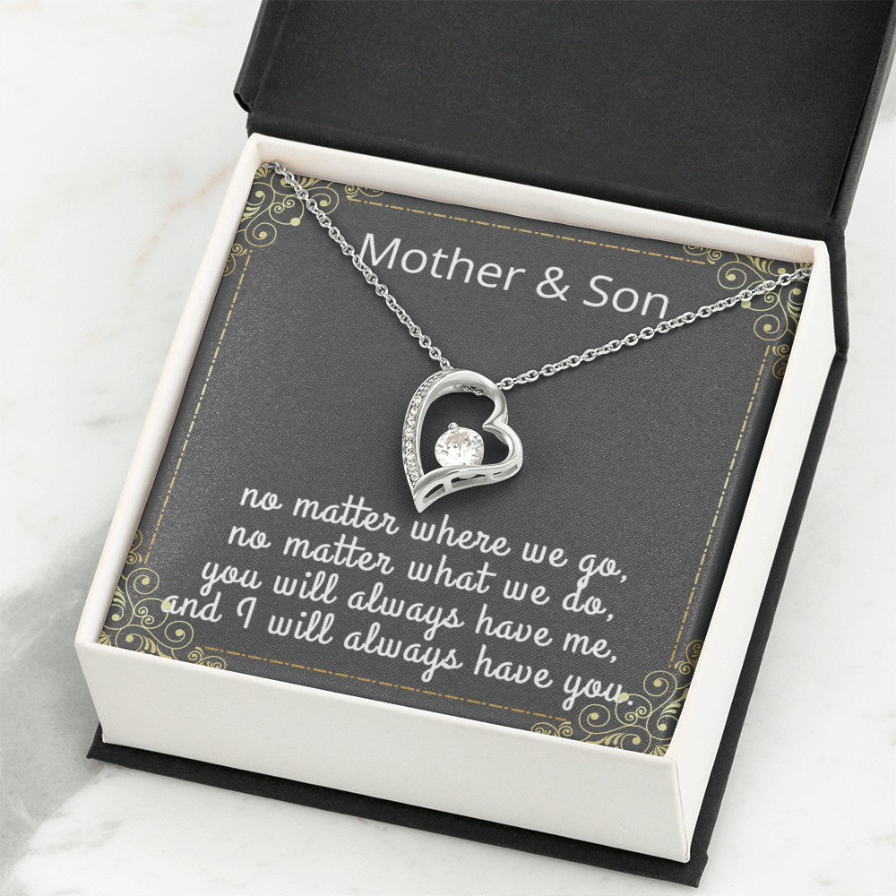Mother Son Necklace, Forever Love Necklace with Heartfelt Message Card & Box
