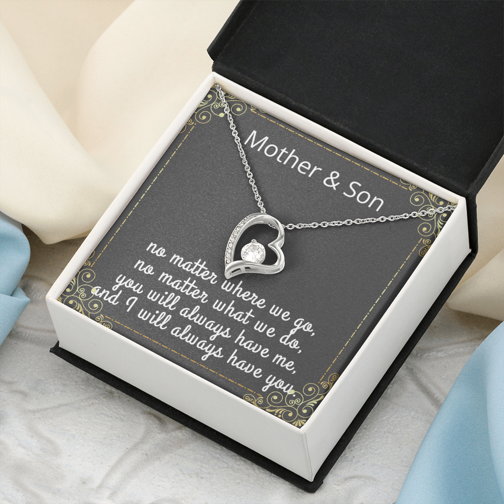 Mother Son Necklace, Forever Love Necklace with Heartfelt Message Card & Box