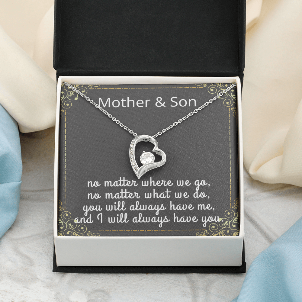 Mother Son Necklace, Forever Love Necklace with Heartfelt Message Card & Box