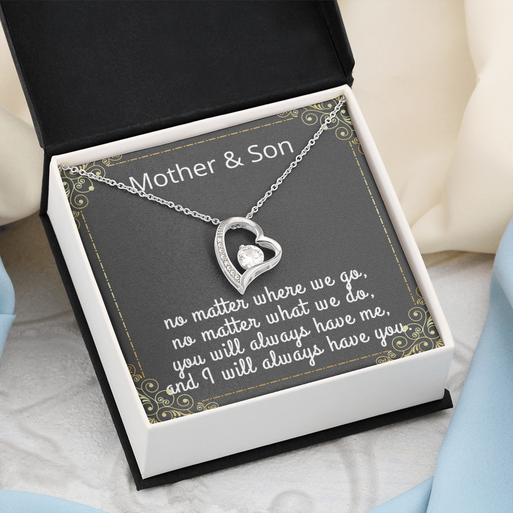 Mother Son Necklace, Forever Love Necklace with Heartfelt Message Card & Box