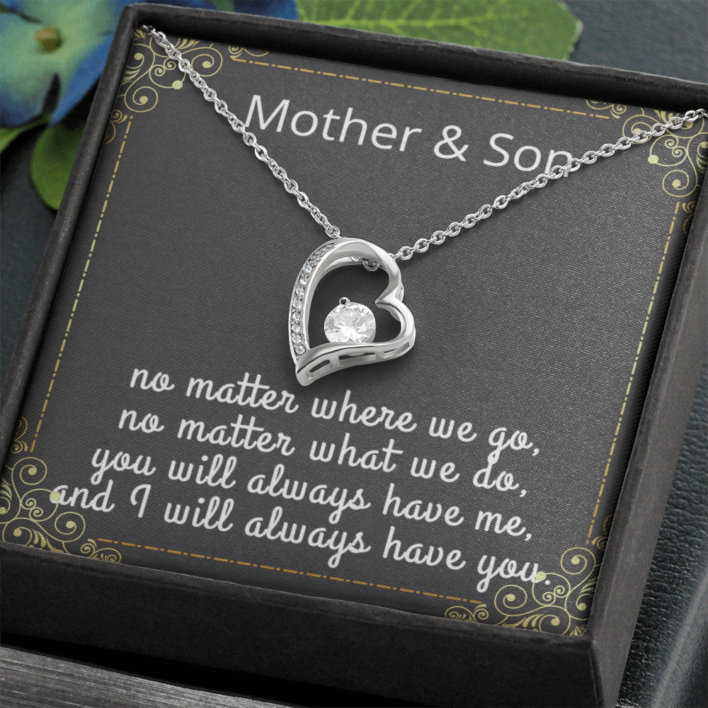 Mother Son Necklace, Forever Love Necklace with Heartfelt Message Card & Box