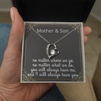 Mother Son Necklace, Forever Love Necklace with Heartfelt Message Card & Box