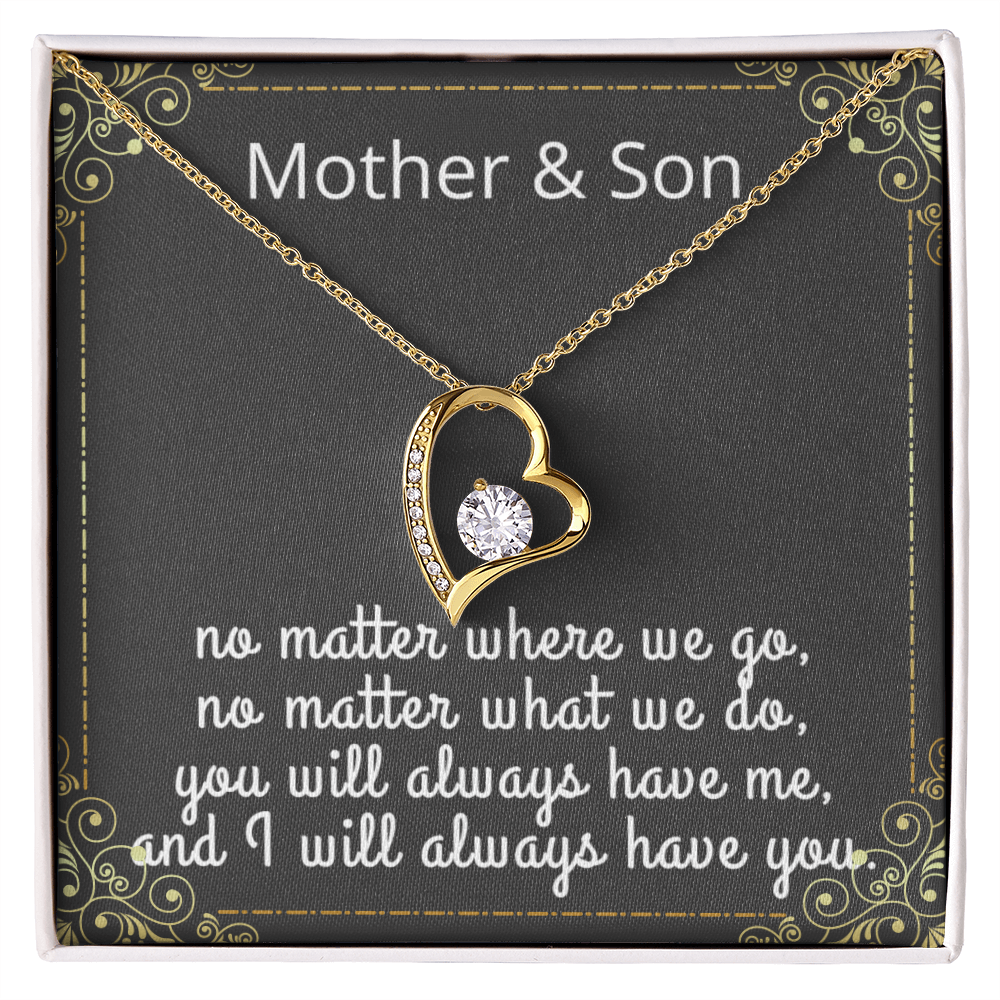 Mother Son Necklace, Forever Love Necklace with Heartfelt Message Card & Box