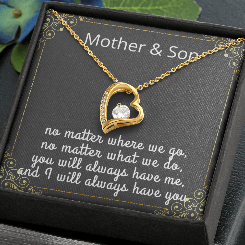 Mother Son Necklace, Forever Love Necklace with Heartfelt Message Card & Box